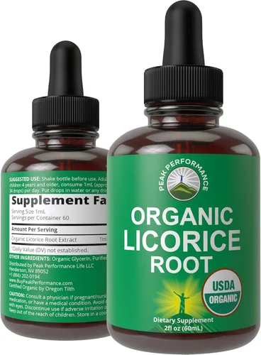 Suplemento líquido de extracto de raíz de regaliz orgánico USDA. Tintura vegana para la digestión + salud respiratoria. Hierba de aceite de raíz