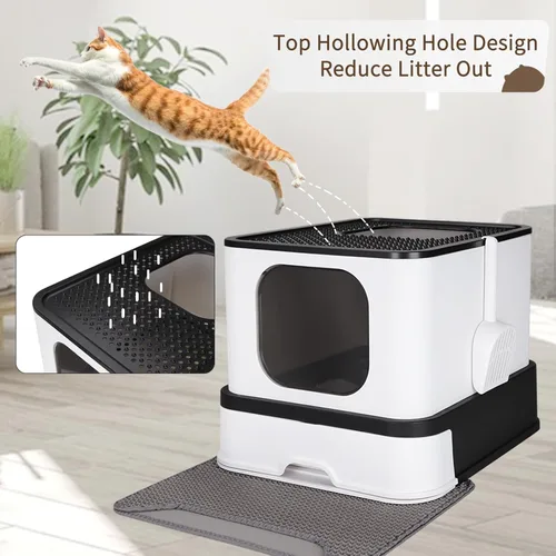 Miniatura 6 de RIZZARI Stainless Steel Cat Box: Black Large Capacity Enclosed Litter Pan with High Walls - Non-Stick Teflon Coating & Leak-Proof Drawer - Odor