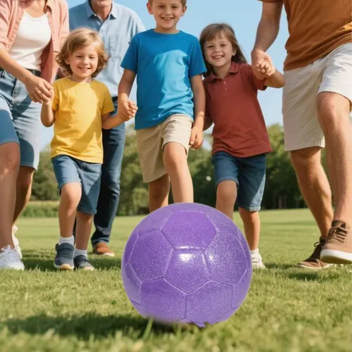 Miniatura 7 de Juego de pelota de fútbol con purpurina con inflador, tamaño 3, 4, 5, bolas de entrenamiento rosa dorado y morado para jóvenes, adolescentes