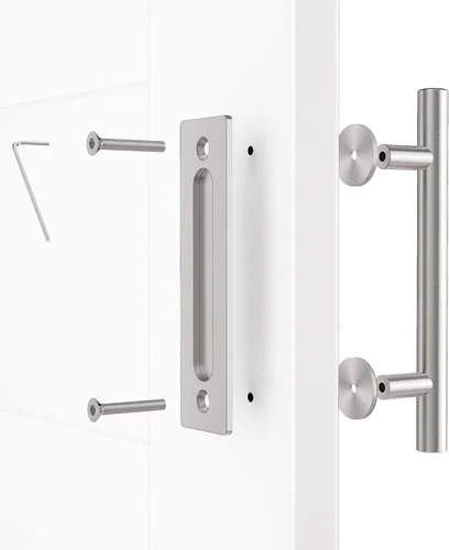 Miniatura 4 de WINSOON 1 paquete de 12 herrajes de manijas corredizas para puerta de granero con tirador empotrado de diseño de doble cara, kit de manijas