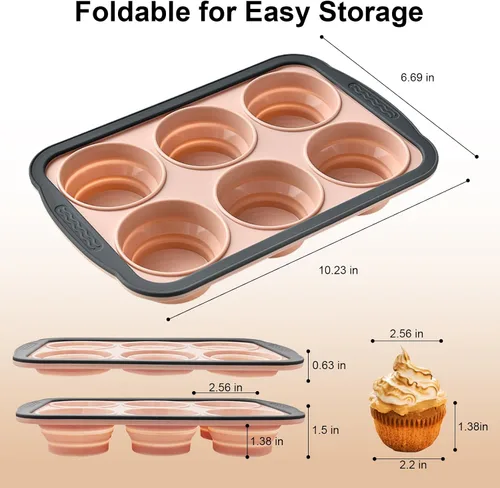 Miniatura 2 de Moldes de silicona para muffins para hornear con marco de metal, molde de silicona para muffins de 6 cavidades, molde antiadherente para cupcakes