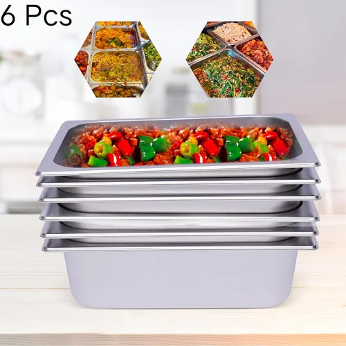 Miniatura 2 de 6 piezas de bandeja de vapor de hotel tamaño medio 4 pulgadas de profundidad, bandeja de vapor y bandeja de acero inoxidable para hoteles