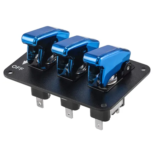 Miniatura 3 de Panel de interruptor de palanca, interruptor de encendido universal de 12 V, cubierta de 3 filas, revestimiento azul, panel de superficie anodizada