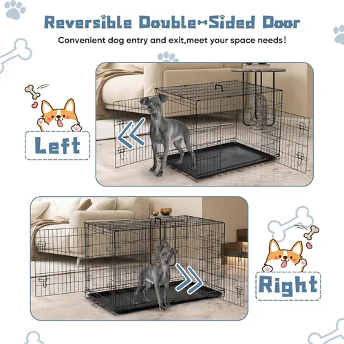 Miniatura 6 de DUMOS Jaula para perros, jaula grande de doble puerta de 48 pulgadas con bandeja de plástico a prueba de fugas, plegable de alambre de metal