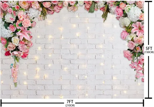 Miniatura 5 de AIBIIN Fondo de fotografía floral rosa de 7 x 5 pies para pared, flores blancas para boda, despedida de soltera, ceremonia, fondo de fotos, fiesta