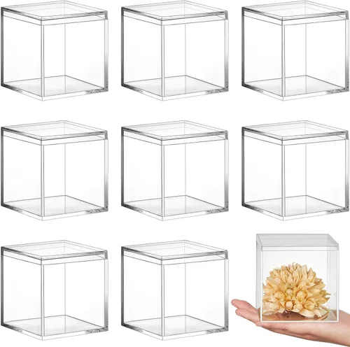 Miniatura 14 de Blulu 8 cajas de acrílico transparente con tapa, caja de almacenamiento de plástico para joyas, mini cubos para dulces y pequeñas joyas, recuerdos