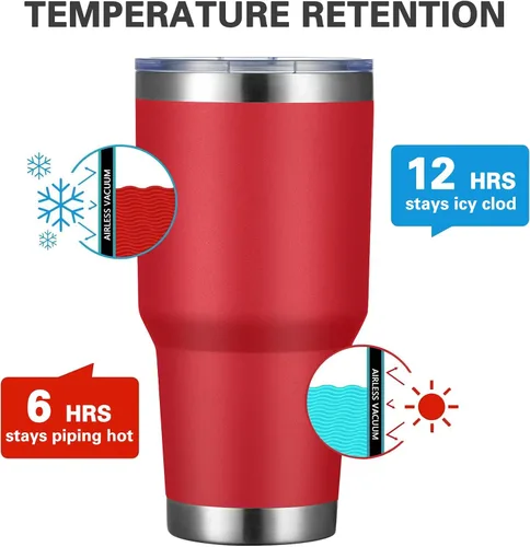Miniatura 2 de MEWAY Vaso de 30 onzas con aislamiento al vacío de doble pared, vaso de acero inoxidable con tapa, revestimiento de polvo duradero, taza de café