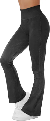 Miniatura 7 de MOSHENGQI Leggings acampanados acanalados para mujer, pantalones de yoga sin costuras de cintura alta