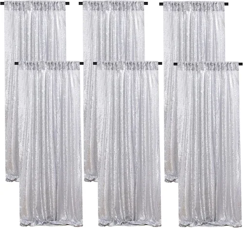Miniatura 67 de Cortinas con lentejuelas doradas, 2 unidades de 2 x 8 pies, con brillantina, telón de fondo para bodas Rojo