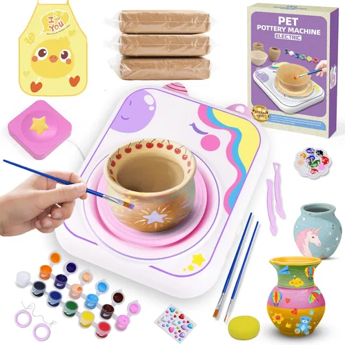 weirtoya Rueda de Cerámica para Niños, Juguetes de Artes y Manualidades para Niñas de 8 a 12 años, Kit de Cerámica con 3 Paquetes de Arcilla de