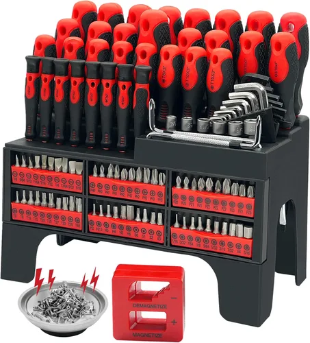 GMTOOLS Juego de destornilladores magnéticos de 118 piezas, juego de destornilladores con estante de plástico, destornillador de precisión,