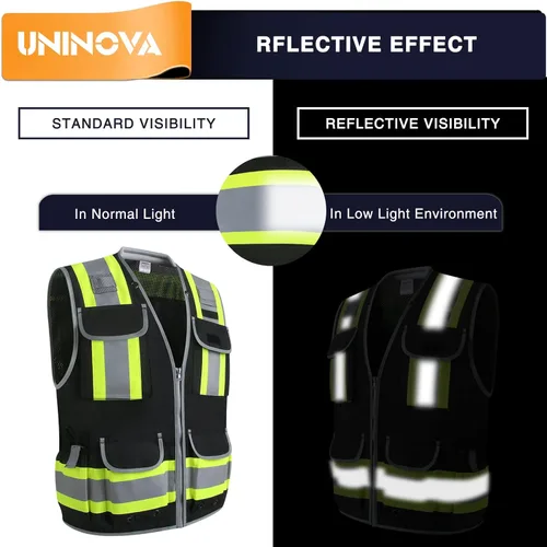 Miniatura 4 de Surveyor Safety Vest Reflective for Men,Class 2 Heavy Duty Safety Vests Reflective with Pockets and Zipper Sv55 Negro (servicio pesado)