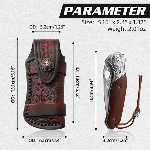 Miniatura 6 de Generic Bolsa plegable de cuero para cuchillos con funda plegable para cuchillos de 4 pulgadas y anillo para cinturón