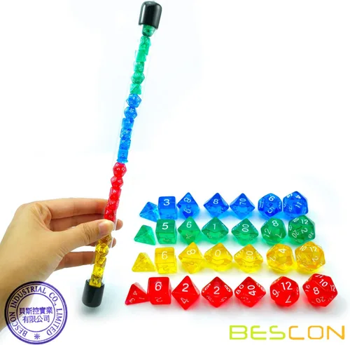 Miniatura 3 de Bescon Juego de 28 dados poliédricos translúcidos coloridos en tubo, para Dungeons and Dragons RPG Dice 4X7pcs,Mini Gem Dice Set