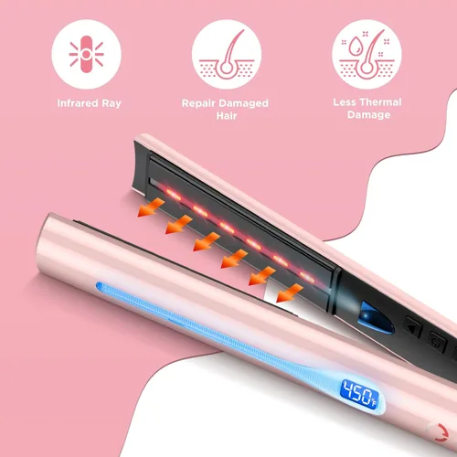 Miniatura 2 de IG INGLAM Plancha lisa para el cabello de titanio, rizador de pelo infrarrojo de 1 pulgada, plancha alisadora iónica negativa de voltaje dual con 11