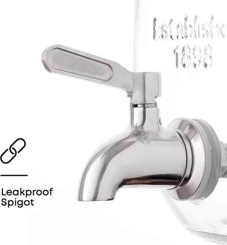 Miniatura 4 de Dispensador de bebidas de 1 galón. Dispensador de bebidas de vidrio con espita de acero inoxidable más cilindro de hielo e infusor de frutas.