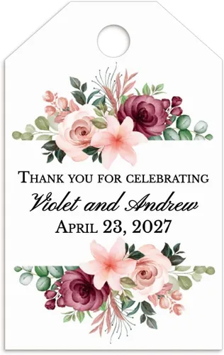 Favores de boda de agradecimiento, etiquetas de boda personalizadas, etiquetas colgantes florales de agradecimiento por celebrar con nosotros,
