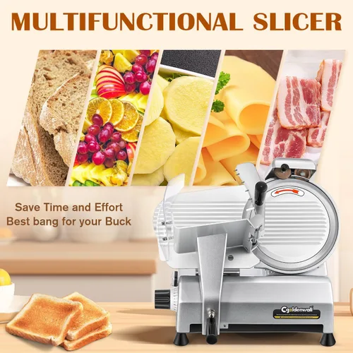 Miniatura 7 de CGOLDENWALL Máquina cortadora de carne comercial, 240W, 0-0.7" grosor ajustable, cortadora eléctrica de carne de delicatessen, queso y alimentos
