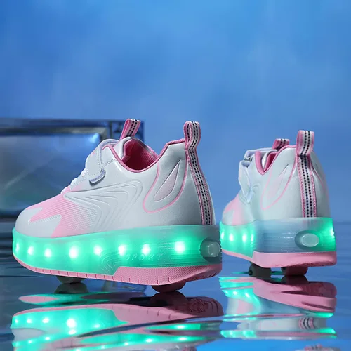 Miniatura 5 de HHSTS Zapatos para niños con ruedas, zapatos de color de luz LED, patines brillantes, zapatos de patinaje, regalos simples para niños y niñas