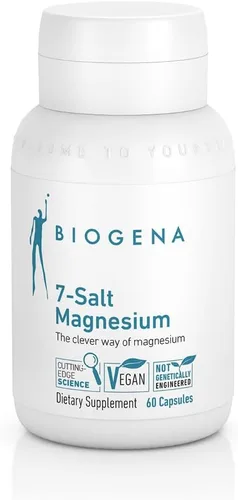 Biogena Complejo de Magnesio de 7 Sales, Suplemento de Magnesio con 7 Formas de Magnesio - Bisglicinato, Malato, Citrato, Óxido, Glicerofosfato,