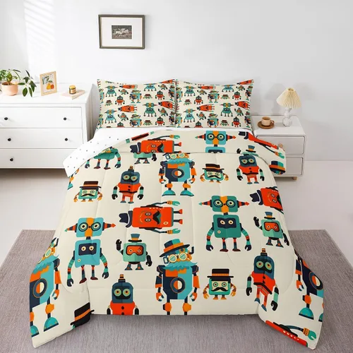 Miniatura 24 de Juego de edredón de calabaza para niños, edredón acolchado de calabazas de dibujos animados, tamaño individual, juego de ropa de cama a cuadros