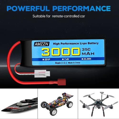 Miniatura 6 de Batería Lipo de 7.4V 3000mAh 35C 2S T-Plug con cable de carga USB para coche RC, modelo de camión, barco de control remoto, RC Quadcopter Qircraft