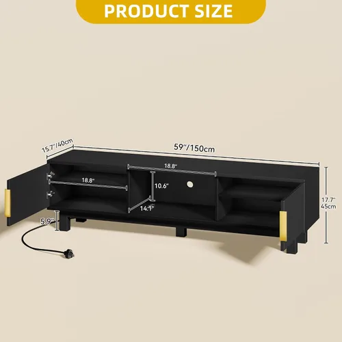 Miniatura 3 de DWVO Soportes de TV estriados para sala de estar, centro de entretenimiento para televisores de hasta 65 pulgadas, consola multimedia moderna