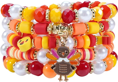 Miniatura 21 de Ardorchid Pulseras de Halloween para Mujeres Calabaza Fantasma Esqueleto Murciélago Calavera con Cuentas Apilables Elásticas Rugby Acción de Gracias