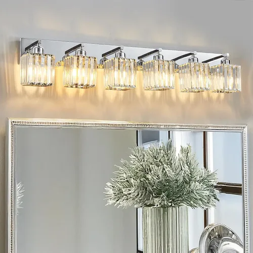 Miniatura 14 de Moderna lámpara de tocador de baño de 3 luces de cristal cromado moderno sobre espejo cromado iluminación de tocador de cristal aplique de pared