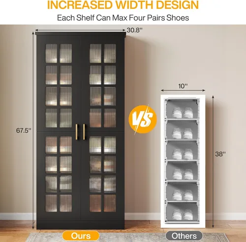 Miniatura 2 de Tribesigns Zapatero alto con puertas, almacenamiento de zapatos de 8 niveles con estantes ajustables, moderno organizador de zapatos para entrada