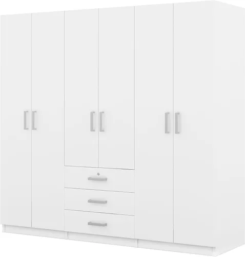 Miniatura 8 de Armario grande de 6 puertas, armario de madera de 70.9 pulgadas de ancho con cajones grandes, armario de dormitorio, vestidor, armario organizador