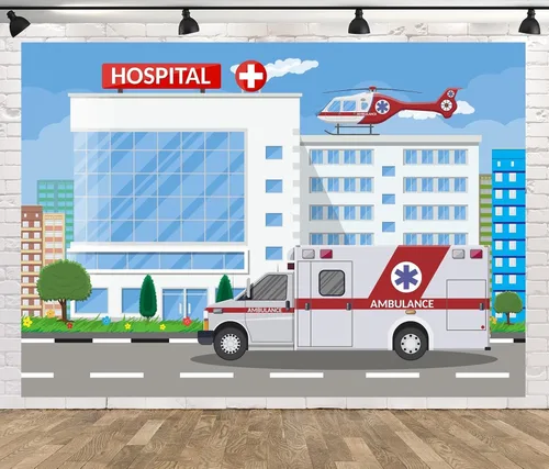 Miniatura 7 de Telón de fondo de fotografía hospitalaria de tela de 5 x 3 pies, ambulancia médica, hospital, enfermera, graduación, telón de fondo, día