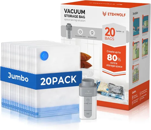 Miniatura 15 de ETENWOLF 10 Pack Large Vacuum Storage Bags with Rechargeable Wireless Pump, Vacuum Seal Bags for Clothes and Travel, Space Saver Compression Bags