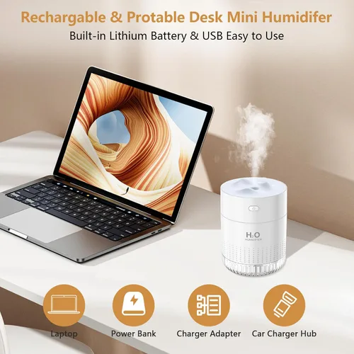 Miniatura 6 de HOTBAG Minihumidificador portátil para plantas de interior 500ml, pequeño humidificador de niebla fría USB recargable, minihumidificador