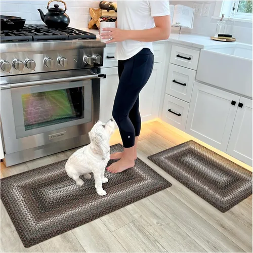 Miniatura 173 de Alfombra ovalada trenzada gris humo de 20 x 30 pulgadas, lavable para interiores y exteriores, decoración campestre para cocinas y entradas