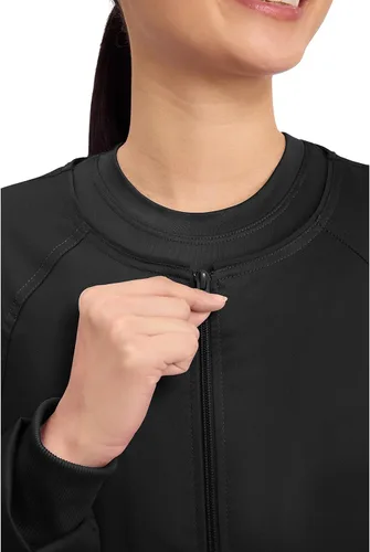 Miniatura 3 de Cherokee Chaqueta médica con cremallera frontal para mujer, 3 bolsillos, elástica en 2 direcciones, suave, transpirable, sarga cepillada, 4315