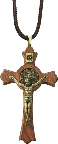 Miniatura 10 de Catholica Shop Collar con medalla de San Benito de madera con crucifijo en cordón para hombres y mujeres – Colgante religioso hecho a mano