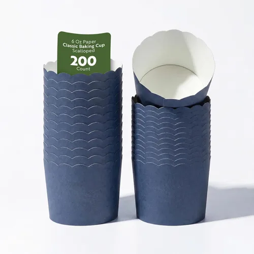 Miniatura 32 de Restaurantware Paquete de 200 moldes de papel para cupcakes de 3.38 onzas, resistentes a la grasa, festoneados para horno, elegantes tazas
