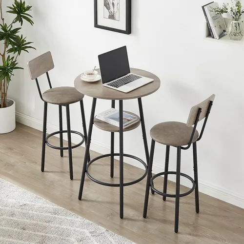 Miniatura 10 de W1162 - Juego de sillas de bar de 5 piezas con 4 asientos suaves de poliuretano con respaldo, mesa y taburetes tapizados industriales, para sala