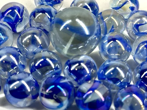 Miniatura 4 de ~25 canicas de cristal Caballito de mar naranja/remolino azul estilo clásico paquete de juego (24 jugadores, 1 tirador) decoración/relleno