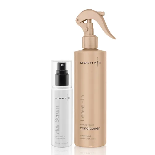 MOEHAIR DUO Pack de suero para el cabello y acondicionador sin enjuague | Desenreda y elimina el encrespamiento | Suaviza y añade brillo | Hidrata y