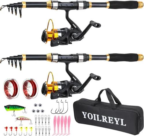 Yoilrey - Combo de caña de pescar y carrete – Kit de iniciación de caña de pescar telescópica de 5.9 pies con carrete giratorio, línea de pesca, ï¼