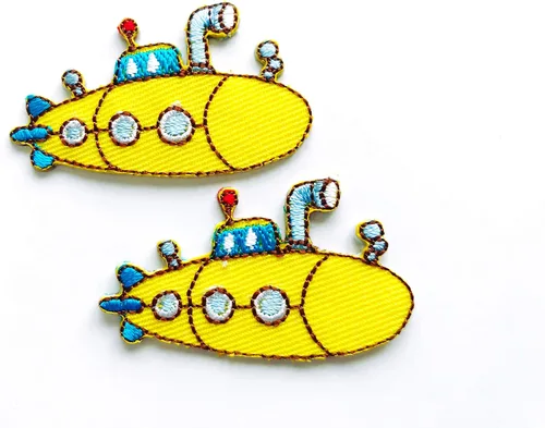 Miniatura 3 de TH - Juego de 2 pequeños mini submarinos amarillos con logotipo de dibujos animados, parches para coser para planchar en bordado, insignia, parche