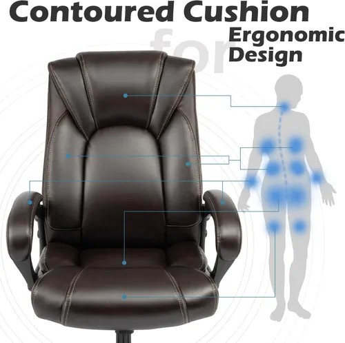 Miniatura 5 de OUTFINE Silla de oficina ejecutiva, silla de escritorio para computadora con cojín de resorte de cuero resistente a la hidrólisis de 5 años, soporte