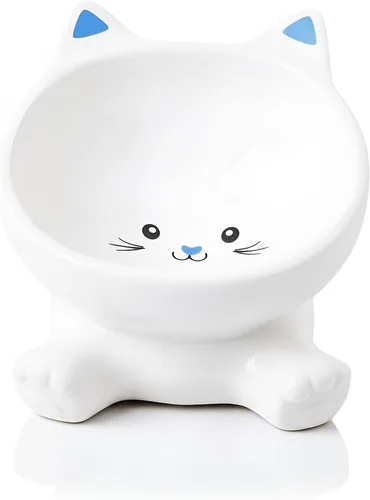 Miniatura 16 de Cuencos elevados para gatos, cuenco de comida para gatos elevado 3D de cerámica de 4.9 pulgadas para fatiga de bigotes, cuenco inclinado para gatito