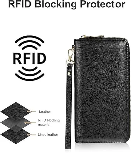 Miniatura 4 de Chelmon - Monedero para mujer de cuero genuino con bloqueo de señal RFID, para tarjetas de crédito