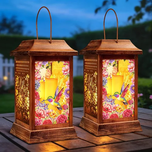 Miniatura 8 de Faroles Solares de Colibrí para Colgar al Aire Libre, Luces Solares de Metal y Vidrio para Decoración de Jardín, Regalos para Mujeres, Mamá