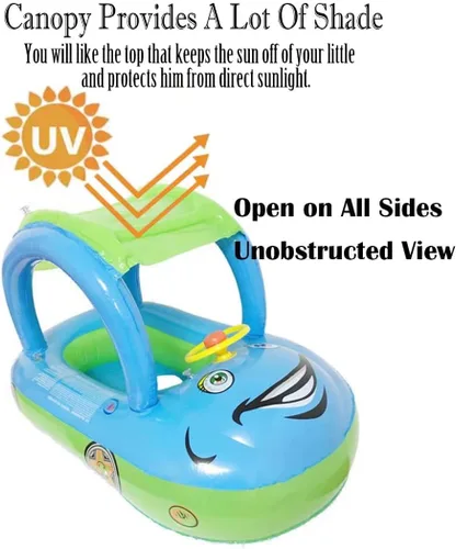 Miniatura 2 de Flotador de piscina para bebé con dosel de verano, volante, sombrilla de natación, anillo de natación para automóvil, juguetes inflables, asiento