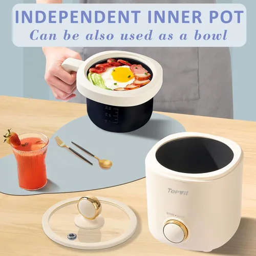 Miniatura 2 de TOPWIT Arrocera pequeña, mini olla arrocera para 2 tazas sin cocinar, arrocera portátil de 1.2 litros con revestimiento antiadherente, sin BPA, Beige