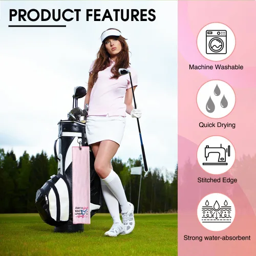 Miniatura 4 de TOUNER Just A Girl Who Loves Golf Toalla bordada para bolsas de golf con clip, divertidos regalos de golfista rosa para tía, novia, hermana, rosa081